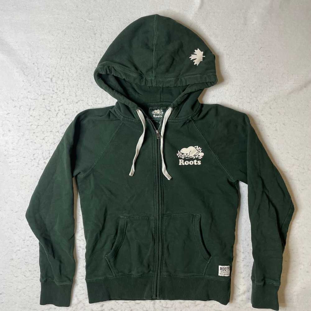 Roots Canada Green Full Zip Hoodie Sweatshirt Maple Leaf CA05017 RN89323